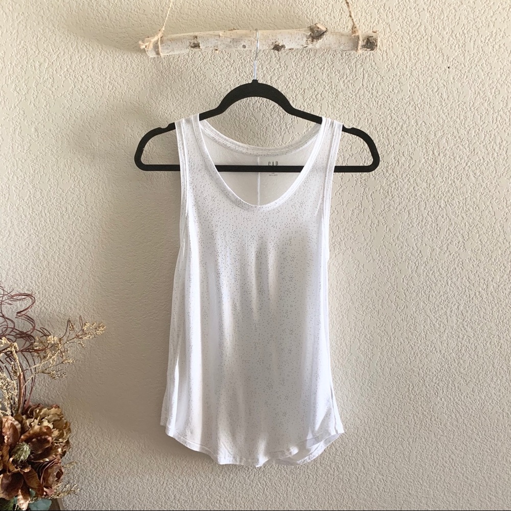 Gap Luxe White Tank With Silver Polka Dots